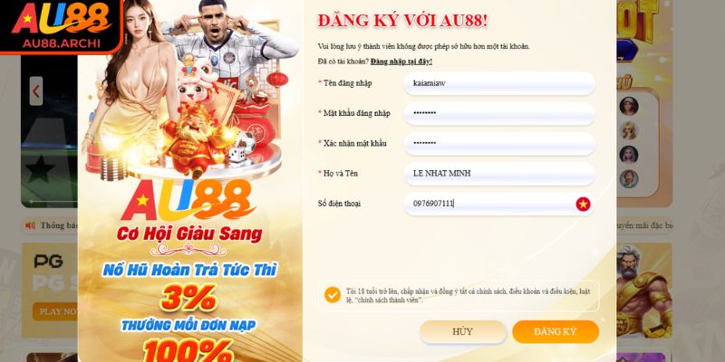 Điền thông tin đăng ký AU88