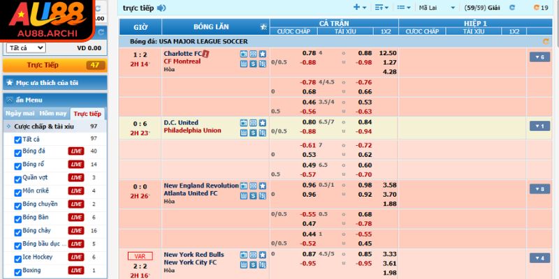 Sử dụng tính năng update kèo trực tiếp